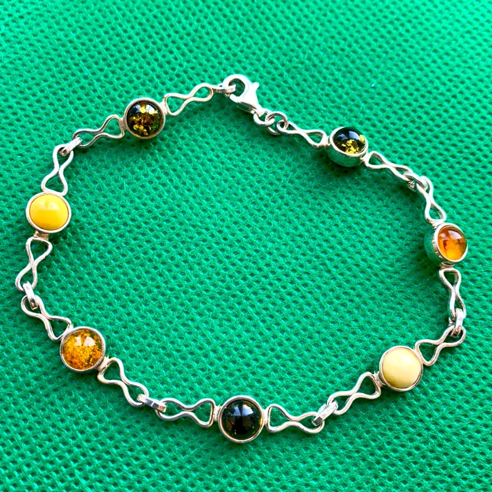 Vintage sterling silver multicored Amber bracelet